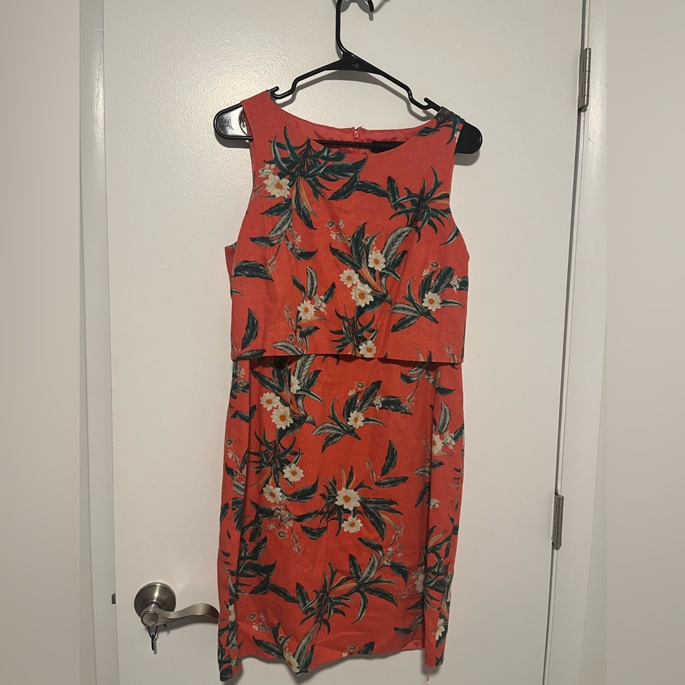 Ivanka Trump Coral Linen Tropical Sleeveless Sheath Dress